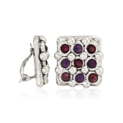 3.70 ct. t.w. Garnet and 2.60 ct. t.w. Amethyst Earrings In Polished Sterling Silver &mdash; Alt Image 2