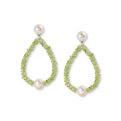 Cultured Pearl Earrings With Peridot Beads In Sterling Silver &mdash; Alt Image 1