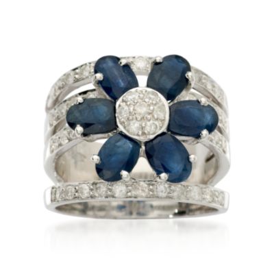 3.50 ct. t.w. Sapphire and .80 ct. t.w. Diamond Flower Ring In Sterling Silver &mdash; Alt Image 1