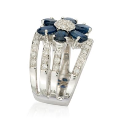 3.50 ct. t.w. Sapphire and .80 ct. t.w. Diamond Flower Ring In Sterling Silver &mdash; Alt Image 2