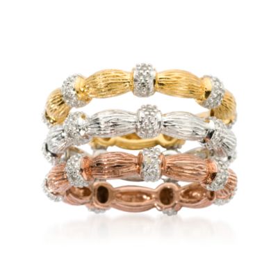 Set of Three .15 ct. t.w. Diamond Bands In Sterling Silver and Two-Tone Vermeil &mdash; Alt Image 1