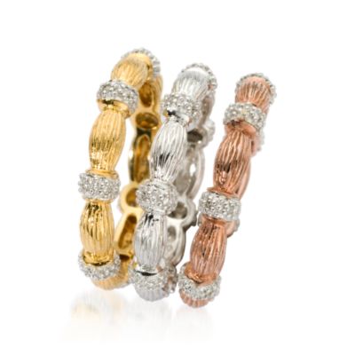 Set of Three .15 ct. t.w. Diamond Bands In Sterling Silver and Two-Tone Vermeil &mdash; Alt Image 2