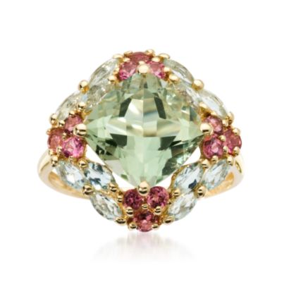 4.70 ct. t.w. Green Amethyst and Multi-Gem Ring In 14kt Yellow Gold &mdash; Alt Image 1
