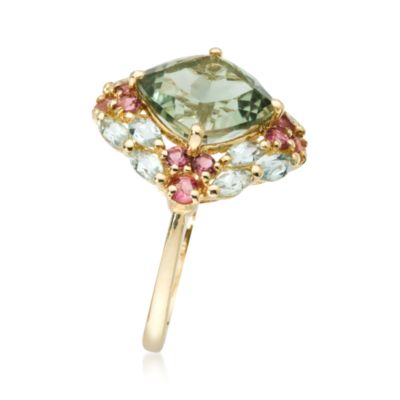 4.70 ct. t.w. Green Amethyst and Multi-Gem Ring In 14kt Yellow Gold &mdash; Alt Image 2
