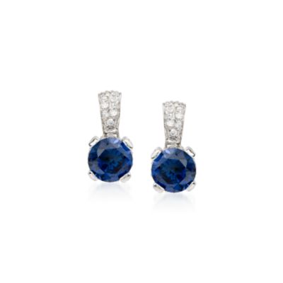 Blue CZ Earrings With White CZ In Sterling Silver  &mdash; Alt Image 1