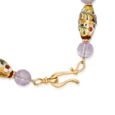 70.00 ct. t.w. Amethyst and Hand-Painted Glass Bead Necklace In Vermeil &mdash; Alt Image 2