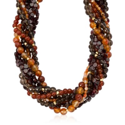 Smoky Quartz, Garnet and Carnelian Torsade In Vermeil &mdash; Alt Image 1