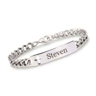 Stainless Steel Id Bracelet With Cut-Out Cross. 8" &mdash; Alt Image 1