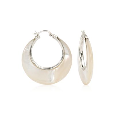 Mother-Of-Pearl Hoop Earrings In Sterling Silver &mdash; Alt Image 1