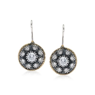 .60 ct. t.w. CZ Daisy Earrings In Antiqued Sterling Silver and Vermeil &mdash; Alt Image 1