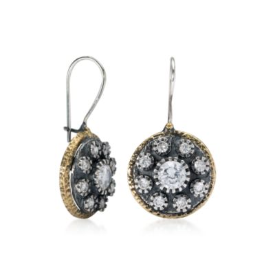 .60 ct. t.w. CZ Daisy Earrings In Antiqued Sterling Silver and Vermeil &mdash; Alt Image 2