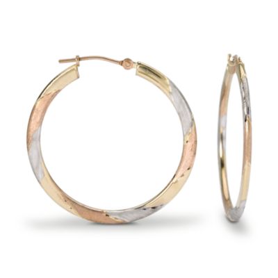 14kt Tri-Colored Gold Snapbar Hoop Earrings   &mdash; Alt Image 1