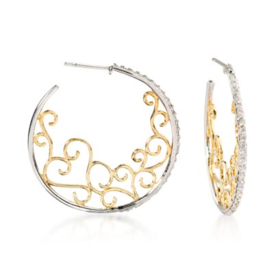 1.20 ct. t.w. CZ Scrolled Hoop Earrings In Sterling Silver and Vermeil &mdash; Alt Image 1