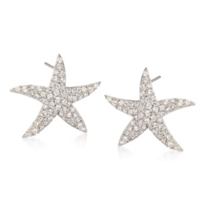 1.70 ct. t.w. CZ Starfish Earrings In Sterling Silver. Post Earrings &mdash; Alt Image 1