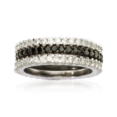 Set of Three Black and White 2.10 ct. t.w. CZ Eternity Bands In Sterling Silver &mdash; Alt Image 1