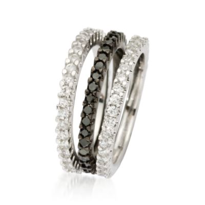 Set of Three Black and White 2.10 ct. t.w. CZ Eternity Bands In Sterling Silver &mdash; Alt Image 2