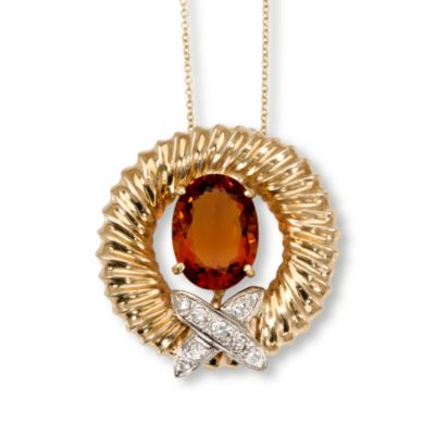 C. 1985 Vintage 7.40 Carat Citrine Pendant Necklace With Diamonds In 14kt Two-Tone Gold. 18" &mdash; Alt Image 1