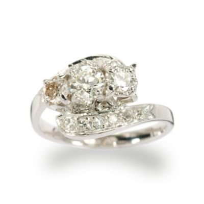 C. 1950 Vintage 1.13 ct. t.w. Diamond Bridge Ring In Polished 14kt White Gold. Size 7 &mdash; Alt Image 1