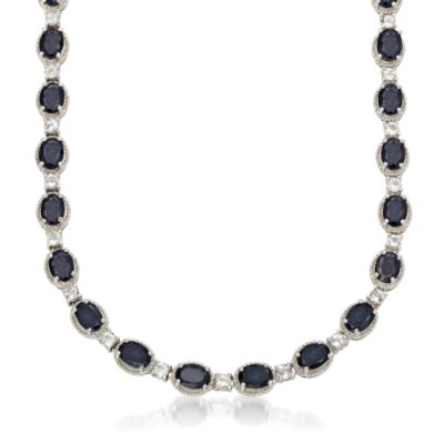 16.50 ct. t.w. Sapphire Necklace With 2.00 ct. t.w. White Topaz In Sterling Silver &mdash; Alt Image 1