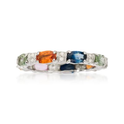 2.40 ct. t.w. Multicolored Sapphire Eternity Band Ring With Diamond Accent In Sterling Silver. Size 6 &mdash; Alt Image 1