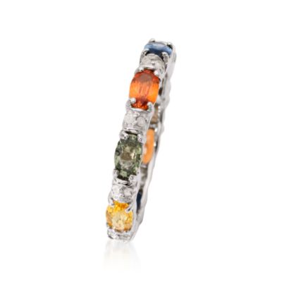 2.40 ct. t.w. Multicolored Sapphire Eternity Band Ring With Diamond Accent In Sterling Silver. Size 6 &mdash; Alt Image 2