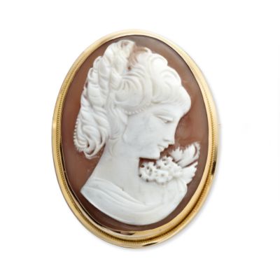 C. 1980 Vintage Shell Cameo Brooch Pendant In 18kt Yellow Gold &mdash; Alt Image 1