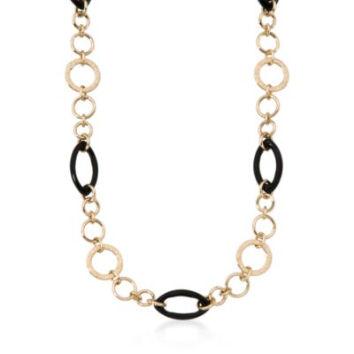 Italian Black Onyx Link Necklace In 14kt Yellow Gold &mdash; Alt Image 1