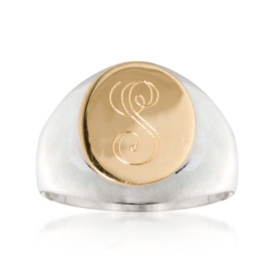 Italian Signet Ring In Sterling Silver and 18kt Yellow Gold &mdash; Alt Image 1