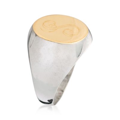 Italian Signet Ring In Sterling Silver and 18kt Yellow Gold &mdash; Alt Image 2