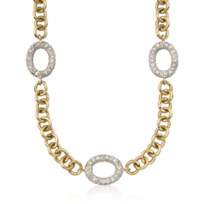 7.25 ct. t.w. CZ Oval Necklace With Sterling Silver and Vermeil Links &mdash; Alt Image 1