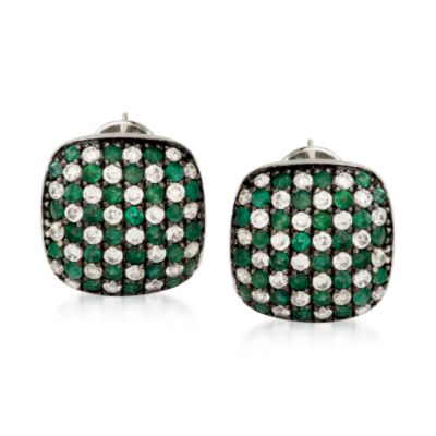 4.05 ct. t.w. Faux Emerald and CZ Checkerboard Earrings In Sterling Silver &mdash; Alt Image 1