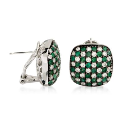 4.05 ct. t.w. Faux Emerald and CZ Checkerboard Earrings In Sterling Silver &mdash; Alt Image 2