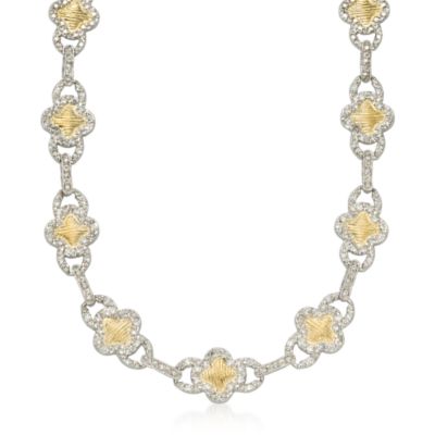 CZ Clover Necklace In Sterling Silver and Vermeil &mdash; Alt Image 1