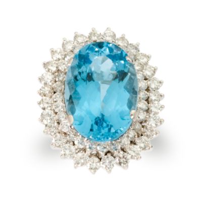 C. 1960 Vintage 25.00 Carat Topaz Ring With Diamond In 14kt White Gold. Size 6.75 &mdash; Alt Image 1