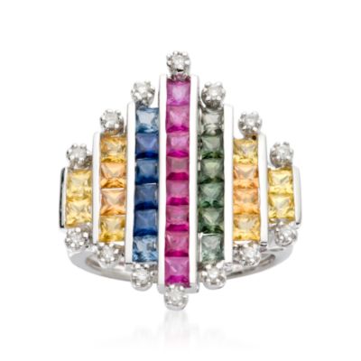 3.35 ct. t.w. Multicolored Sapphire Ring With Diamond In 14kt White Gold &mdash; Alt Image 1