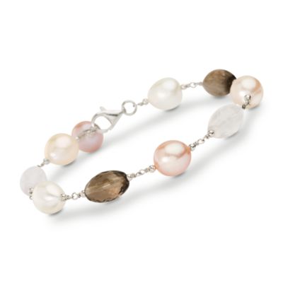 Smoky Quartz and Rose Quartz Bracelet With Cultured Pearls In Sterling Silver &mdash; Alt Image 1