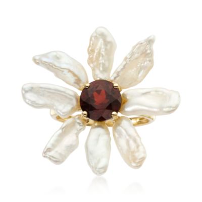 2.40 Carat Garnet Daisy Ring With Cultured Biwa Pearls In 14kt Yellow Gold &mdash; Alt Image 1