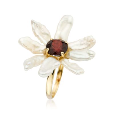 2.40 Carat Garnet Daisy Ring With Cultured Biwa Pearls In 14kt Yellow Gold &mdash; Alt Image 2