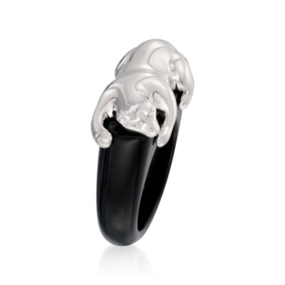 Black Agate Polar Bear Ring With Sterling Silver &mdash; Alt Image 2