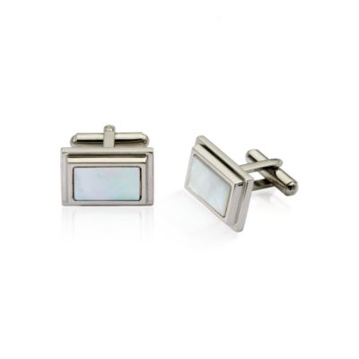 Stainless Steel Men's Cuff Link With Mother-Of-Pearl Center  &mdash; Alt Image 1