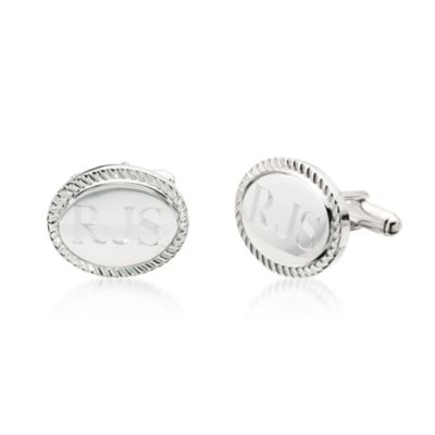 Oval Rope Border Engravable Cuff Links In Sterling Silver &mdash; Alt Image 1