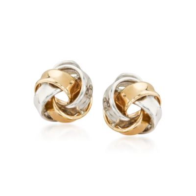 Love Knot Earrings In 14kt Yellow Gold and Sterling Silver &mdash; Alt Image 1
