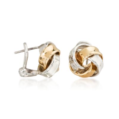 Love Knot Earrings In 14kt Yellow Gold and Sterling Silver &mdash; Alt Image 2