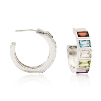 5.05 ct. t.w. Multi-Gem Hoop Earrings In Sterling Silver. Hoop Earrings &mdash; Alt Image 1