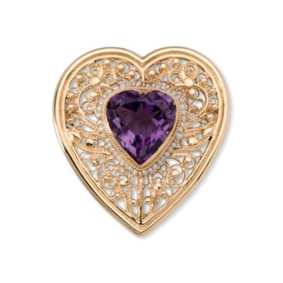 C.1960 Vintage 8.00 Carat Amethyst Heart Brooch Pendant 14kt Yellow Gold &mdash; Alt Image 1