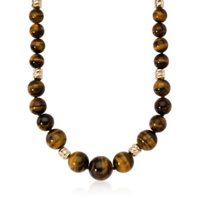 Graduated Tiger's Eye Bead Necklace In 14kt Yellow Gold &mdash; Alt Image 1