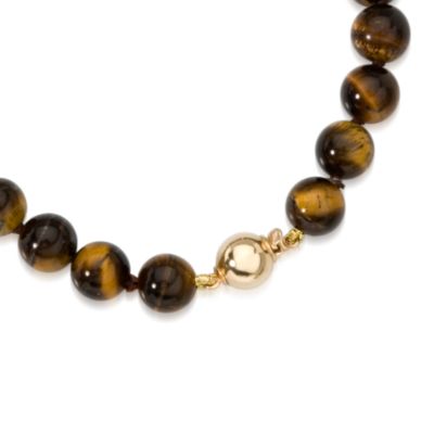 Graduated Tiger's Eye Bead Necklace In 14kt Yellow Gold &mdash; Alt Image 2