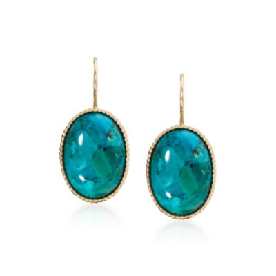 Oval Turquoise Drop Earrings In Vermeil &mdash; Alt Image 1