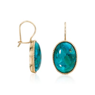 Oval Turquoise Drop Earrings In Vermeil &mdash; Alt Image 2