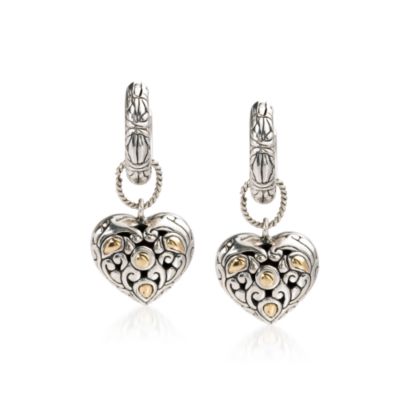18kt Yellow Gold and Sterling Silver Heart Earrings &mdash; Alt Image 1